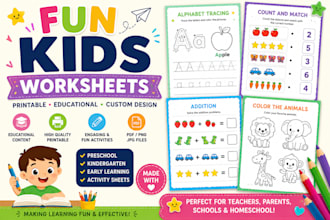 design fun and educational kids worksheets and printable activities