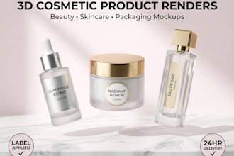 create 3d cosmetic product render and packaging mockup skincare product design