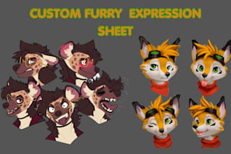 draw furry expression sheet emotions pose pack fursona