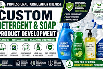 develop custom detergent, soap, laundry cleaning product, dishwashing detergent