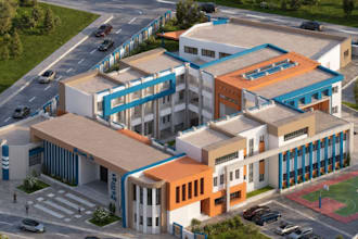 design modern exterior facade and do realistic 3d rendering