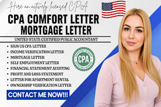 prepare and sign US CPA letter, audit financial verification statement letter