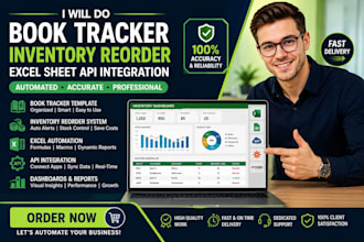 do book tracker template, inventory reorder, excel sheet, api integration