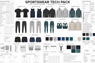 create sportwear tech pack, fashion flat for fitness apparel production