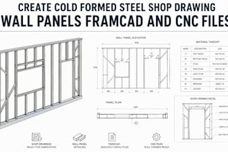 create cold formed steel shop drawing wall panels framcad and cnc files