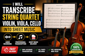 transcribe string quartet violin viola cello music into sheet music