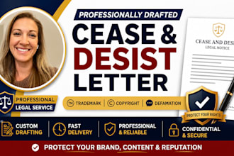 draft a cease and desist letter for trademark copyright and defamation disputes