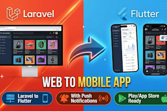 convert laravel web application to native flutter android ios app