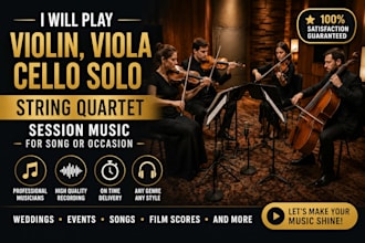 play violin viola cello solo, string quartet session music for song or occasion