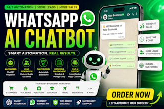 build whatsapp ai chatbot, whatsapp automation, chatgpt bot and sales funnel