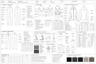 create activewear techpack, fashion flat for fitness wear production