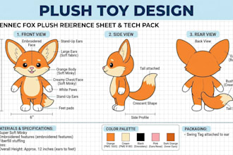 design custom plush toy reference sheet flat sketch tech pack character sheet oc