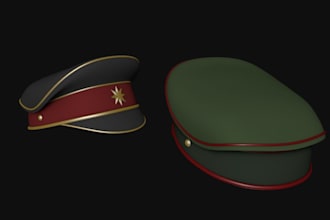 do 3d military cap, police cap, 3d cap badge modeling and 3d metal animation