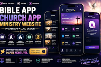 develop bible app, church app, ministry website, prayer app, logo design