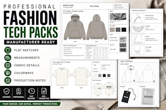 draw professional fashion flat sketches and technical cad illustrations