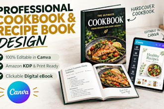 design a modern canva cookbook, recipe book layout, and cover