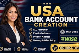 do usa bank creation mercury wise llc , physical address, business bank setup