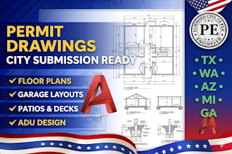draw texas, washington, or arizona permit drawings for a building permit