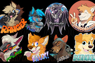 draw furry ych, furry art, fursona headshot furry badges, stickers or emote pack