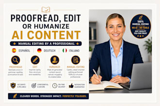 proofread edit or humanize ai content book editing in spanish german italian