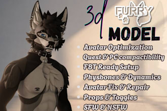 create high quality furry vrchat avatar, 3d vtuber model, fursona 3d anime model