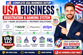 usa llc creation, mercury, stripe, wise revolut business bank setup with llc