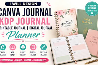 design canva journal, kdp journal, printable journal, digital journal, planner