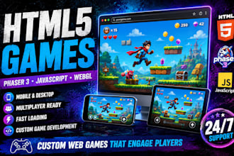 develop interactive HTML5 browser game, web game, javascript and phaser 3 game