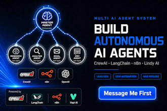 build multi ai agent rag ai agent with crew ai, lindy ai n8n automation, makecom