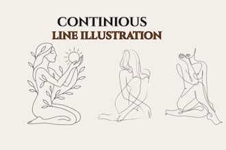 create continuous line art, one line portrait and minimalist illustration