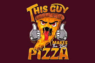 do shark, skull beach and pizza character t shirt logo design