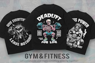 do creative skull gym fitness logo and t shirt design