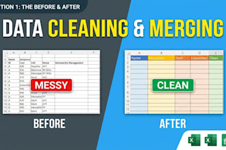 clean, format, merge, split excel data
