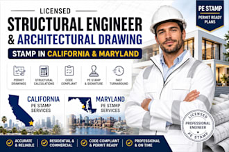 structural engineer, architectural drawing, stamp in california and maryland