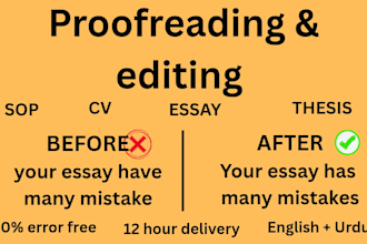 proofread and edit CV, sop, essay, thesis with grammar check