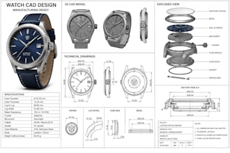 manufacturing ready watch cad design with technical drawings