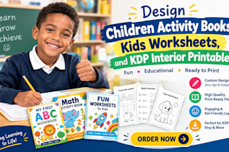design children activity books, kids worksheets, and KDP interior printables