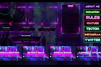 design animated vtuber overlay, twitch overlay and stream package