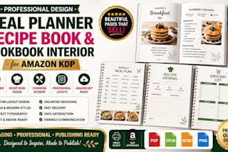 design meal planner, recipe book and cookbook interior design for amazon KDP