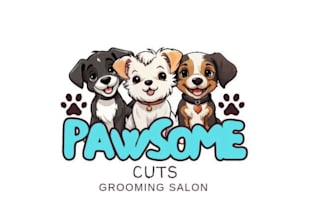 create cute dog and pet grooming logo