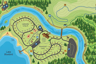 create camping map, park map, campground layout, trail map and custom map