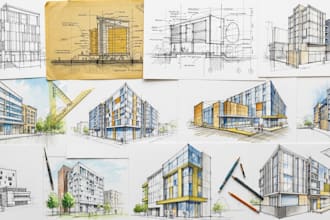 draw an architectural sketches of building illustrations