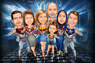 draw group cartoon caricature