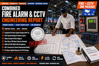 design fire alarm, cctv engineering report, pe stamp ,tx, oh, in