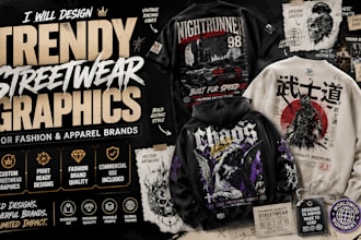 design trendy streetwear graphics for fashion and apparel brands