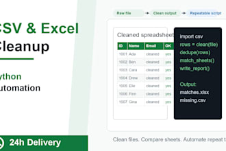 clean CSV excel data and create python automation scripts