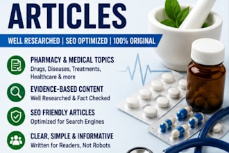 write pharmacy, health care and medical articles