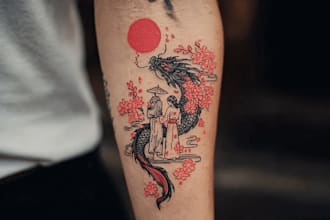 illustrate a japanese or oriental tattoo design