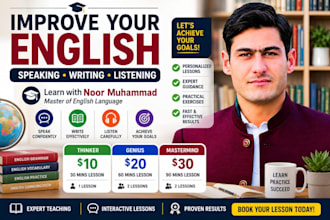 teach and improve your english speaking, writing and listening skills