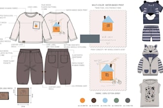 create kids, babies wear clothing tech pack children clothing fashion techpack